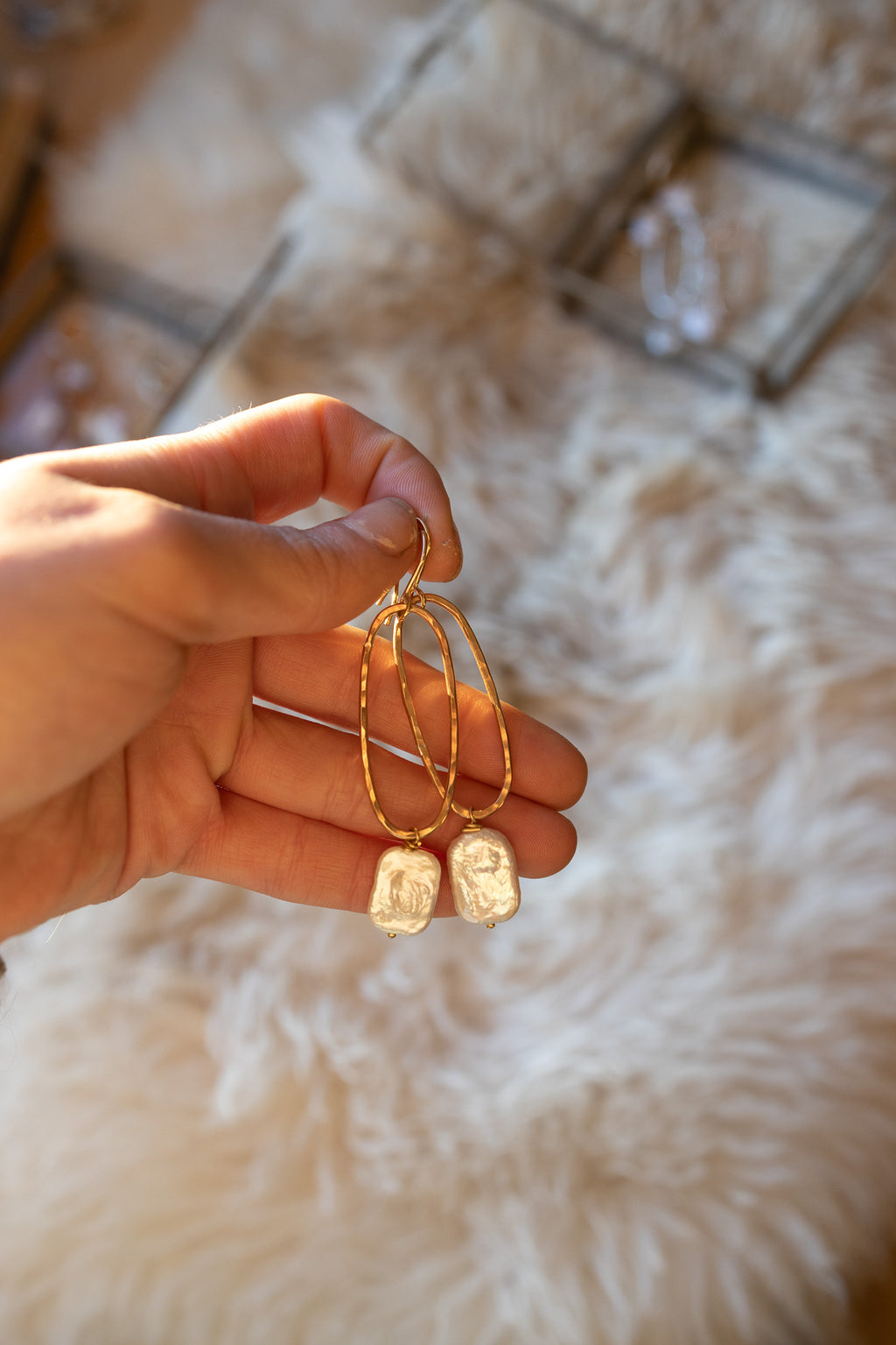 Hammered Pearl Drop Hoop - Goldfill