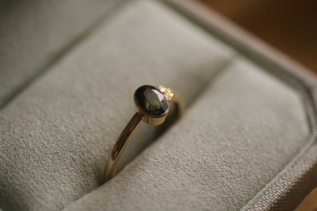 Toi Et Moi - Green Tourmaline + Alaskan Gold.