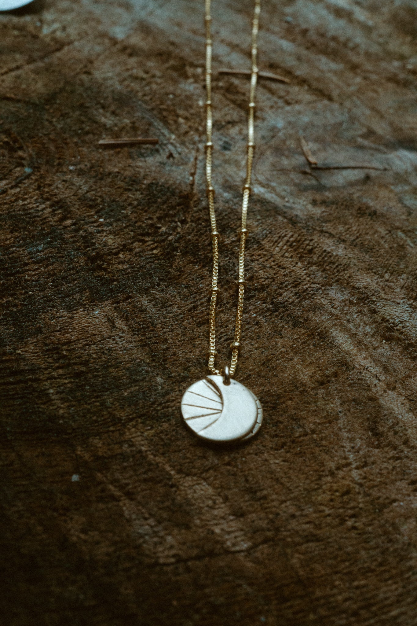 Skye + Moon Necklaces in 14 k Goldfill.